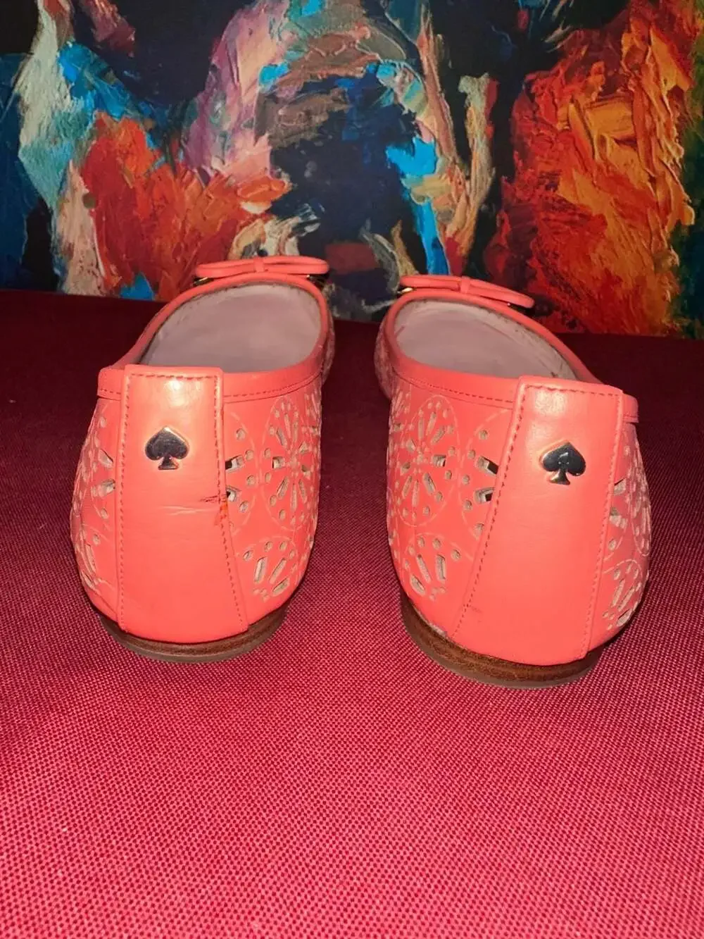 No.05 Kate Spade New York Perforated Leather Flats Size 8.5M Orange Bow